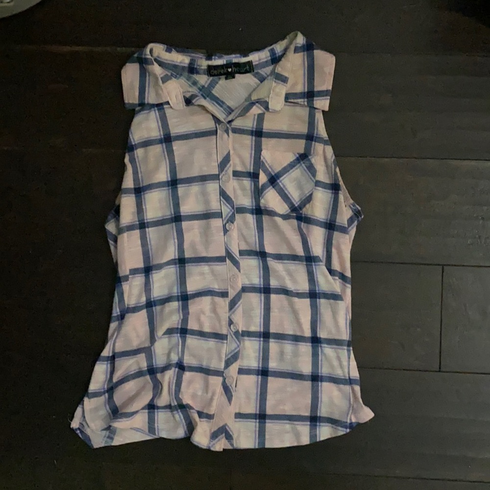 Derek Heart, Medium, pink blue strip, tank top, collared